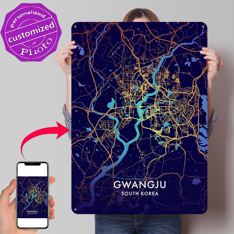 Custom Map Poster - Gwangju City Map 3D Texture Metal