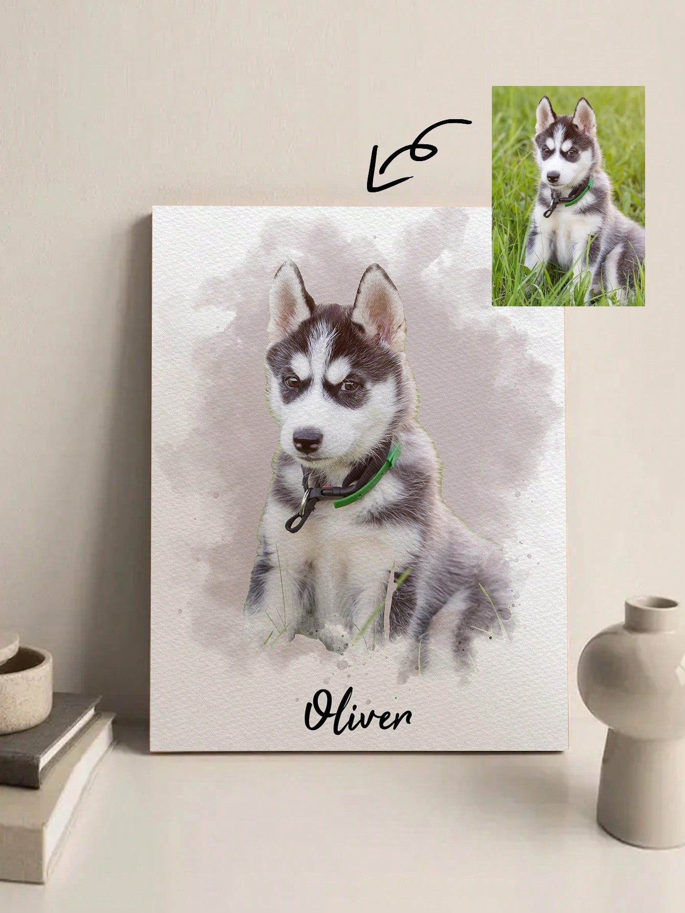 Pet Portrait Custom - Customized Watercolor Pet Portrait Photo Frame,