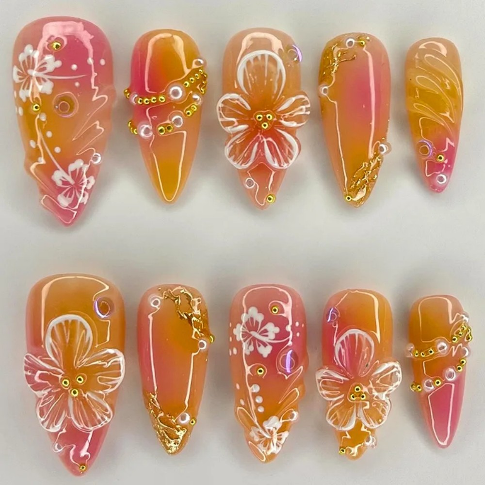 24Pcs Pink Gradient Almond Fak - Pressed Flower Art 评论和价格