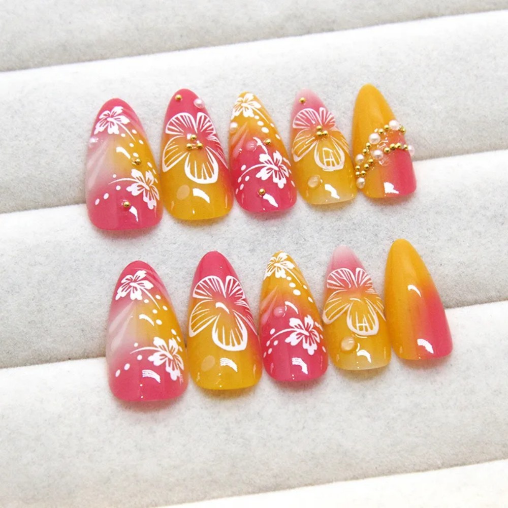 24Pcs Pink Gradient Almond Fak - Pressed Flower Art 评论和价格