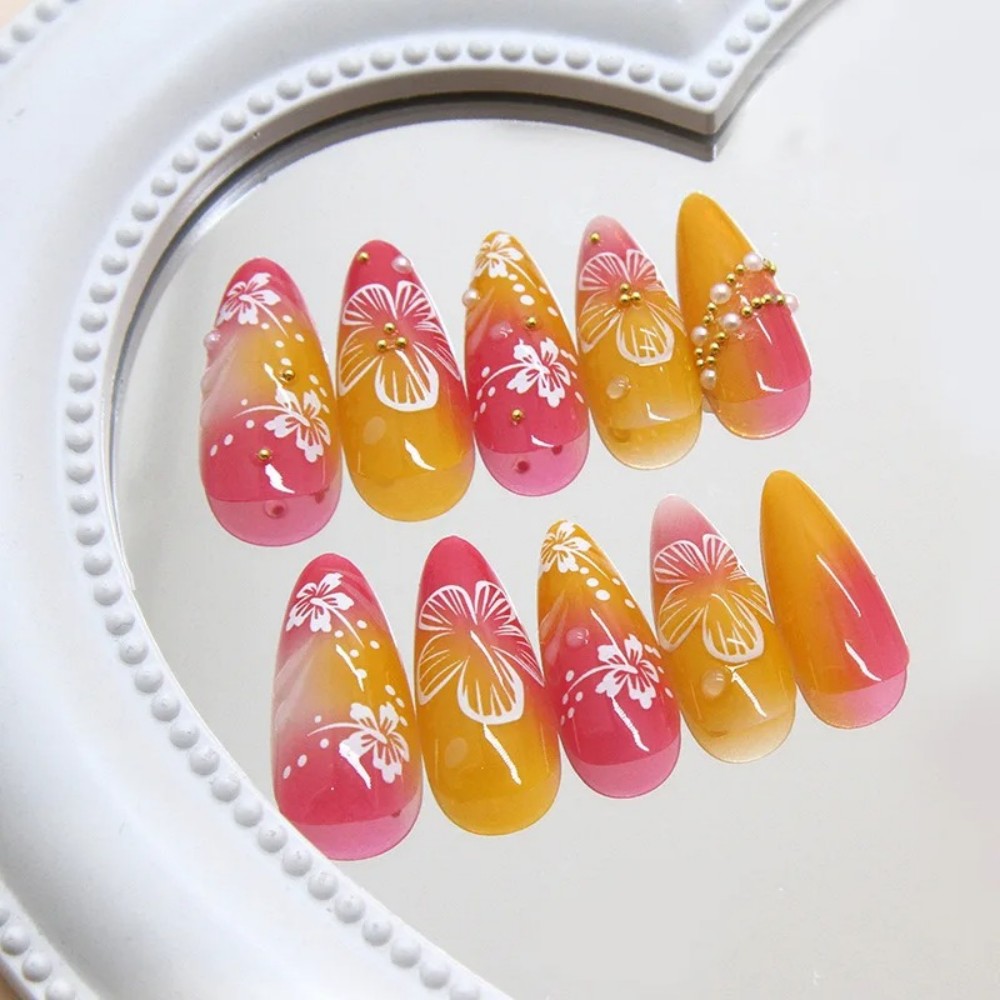 24Pcs Pink Gradient Almond Fak - Pressed Flower Art 评论和价格