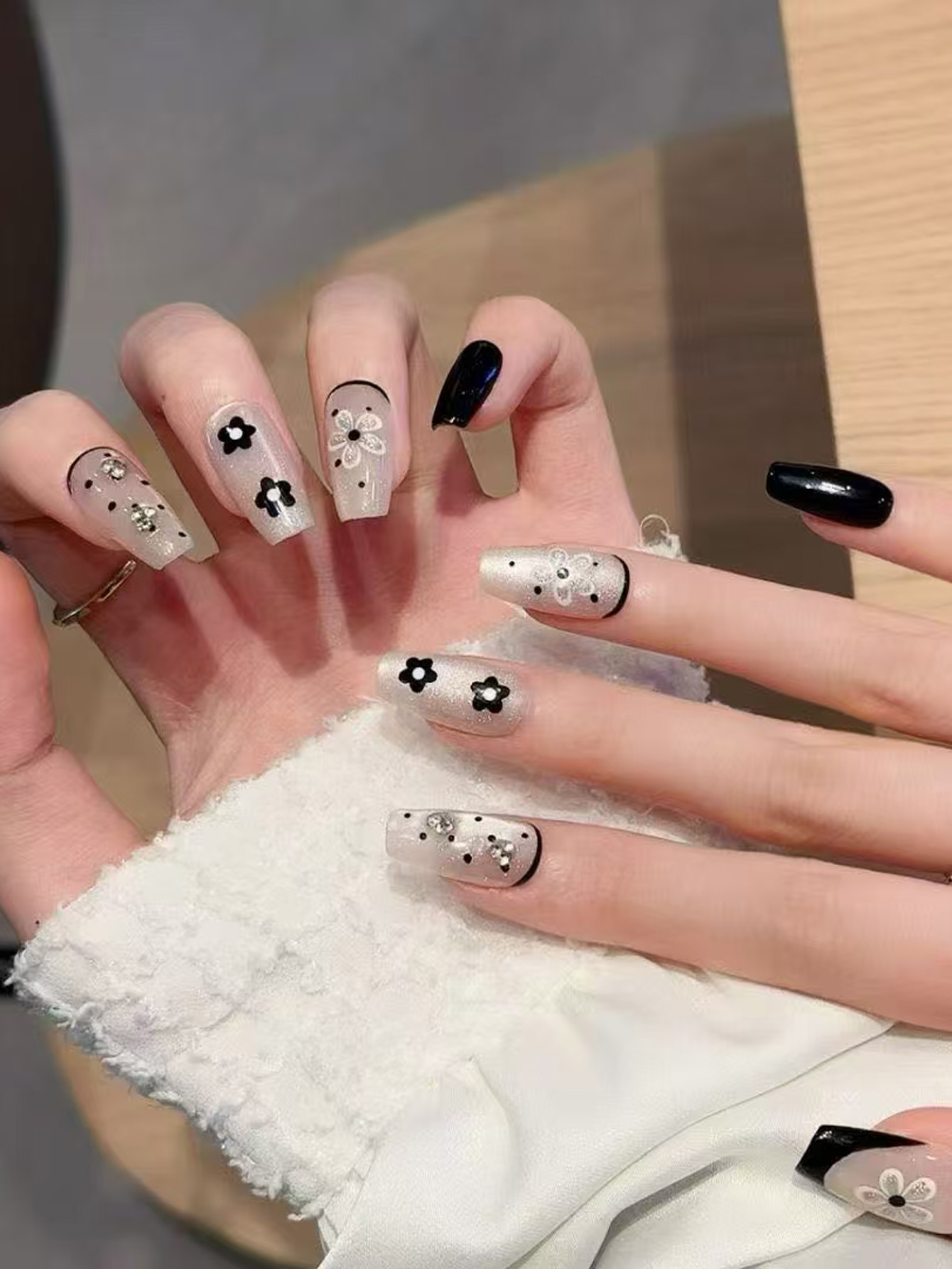 10Pcs Press on Nails Fake Nail - Pressed Flower Art 评论和价格
