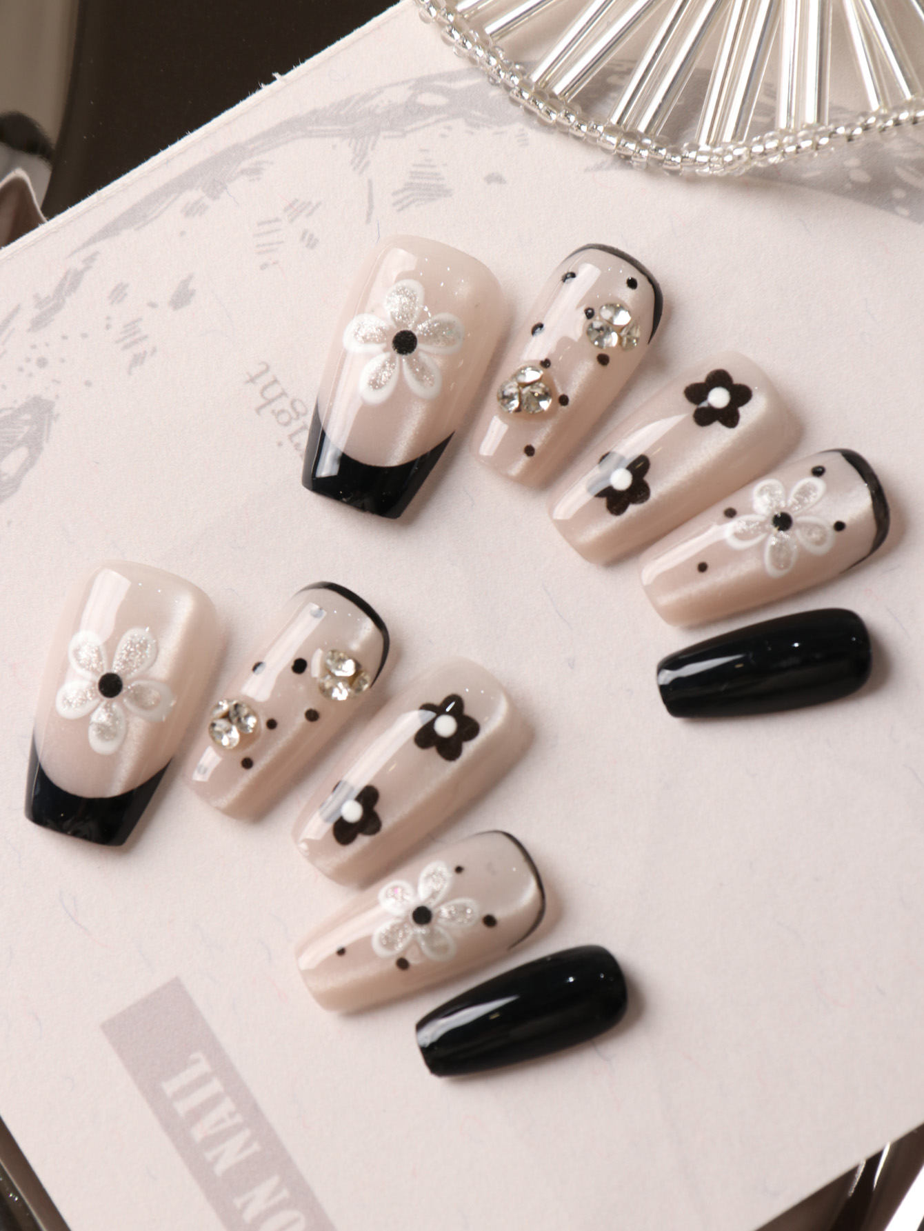 10Pcs Press on Nails Fake Nail - Pressed Flower Art 评论和价格