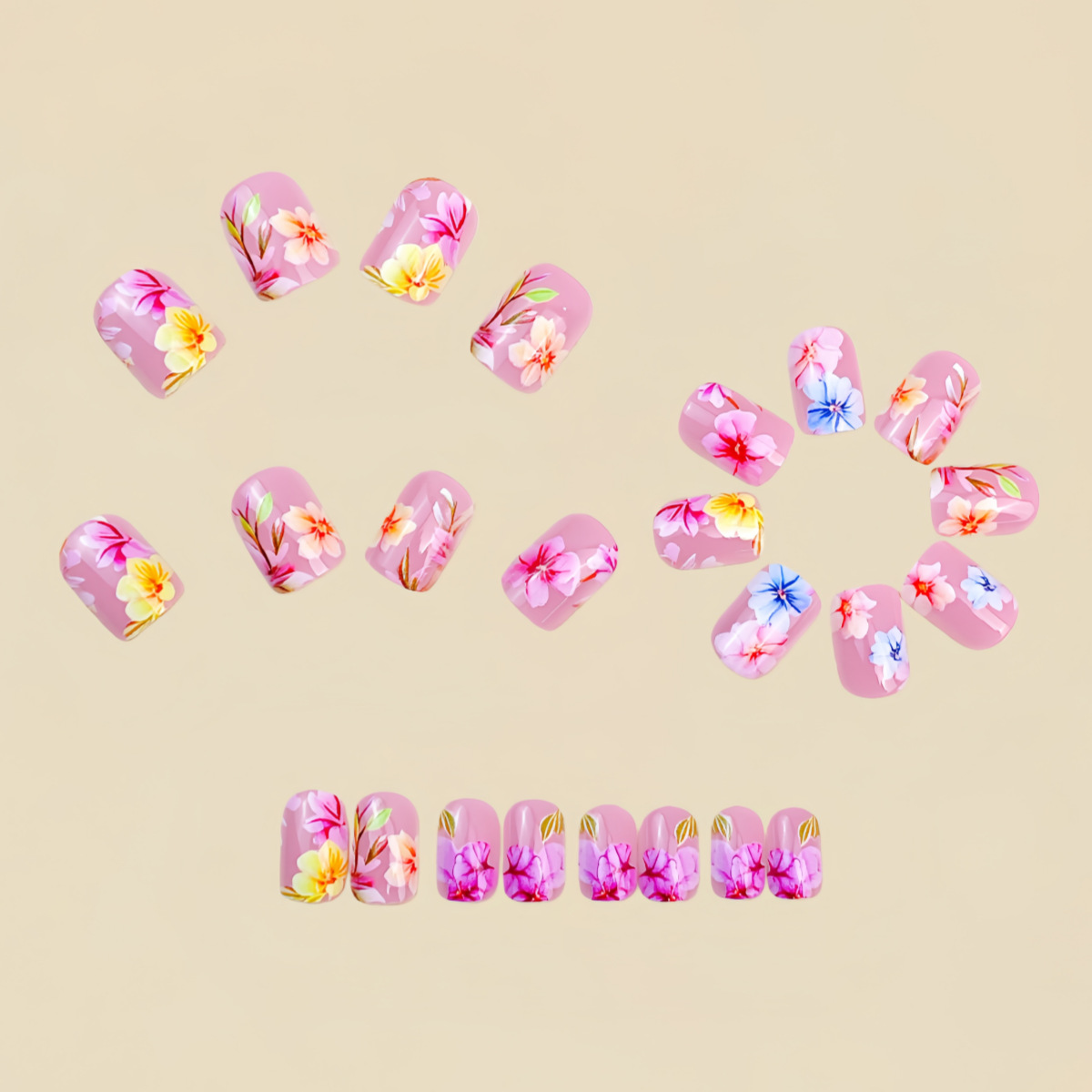 Medium Fake Nails for Women Gi - Pressed Flower Art 评论和价格