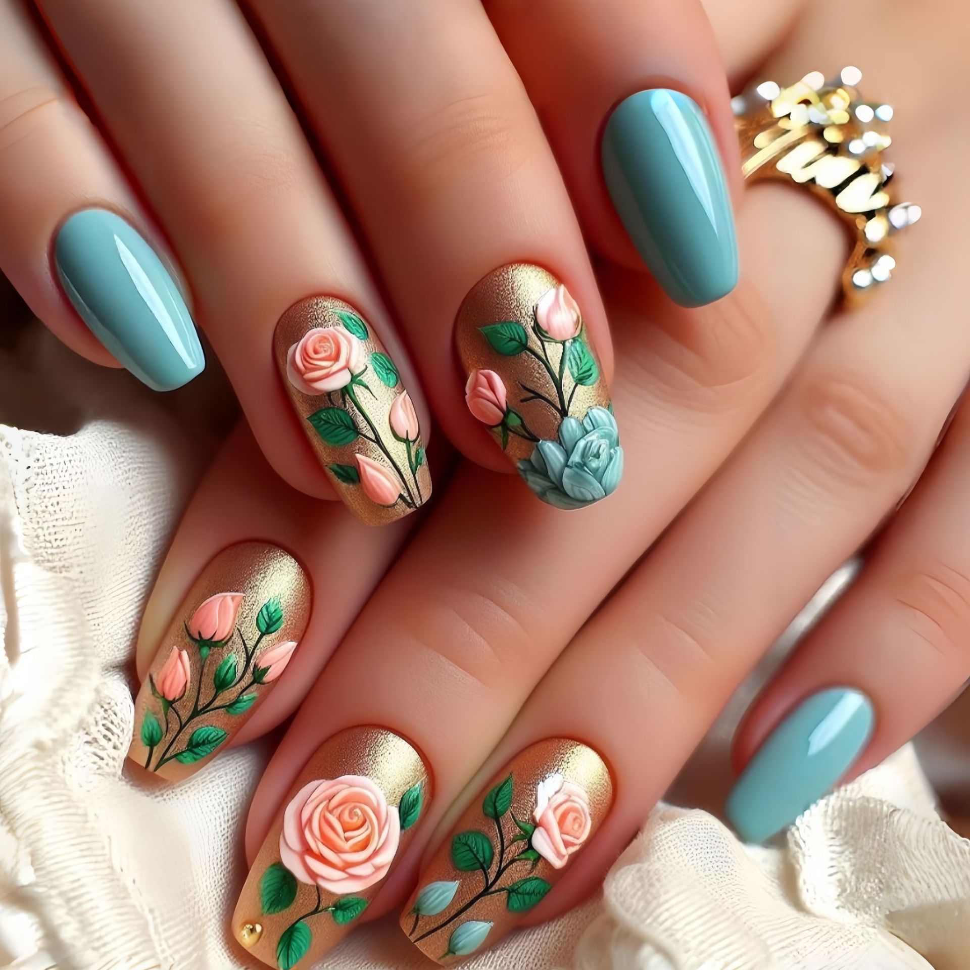 Medium fake nails for women gi - Pressed Flower Art 评论和价格
