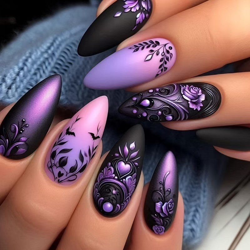 Medium fake nails for women gi - Pressed Flower Art 评论和价格